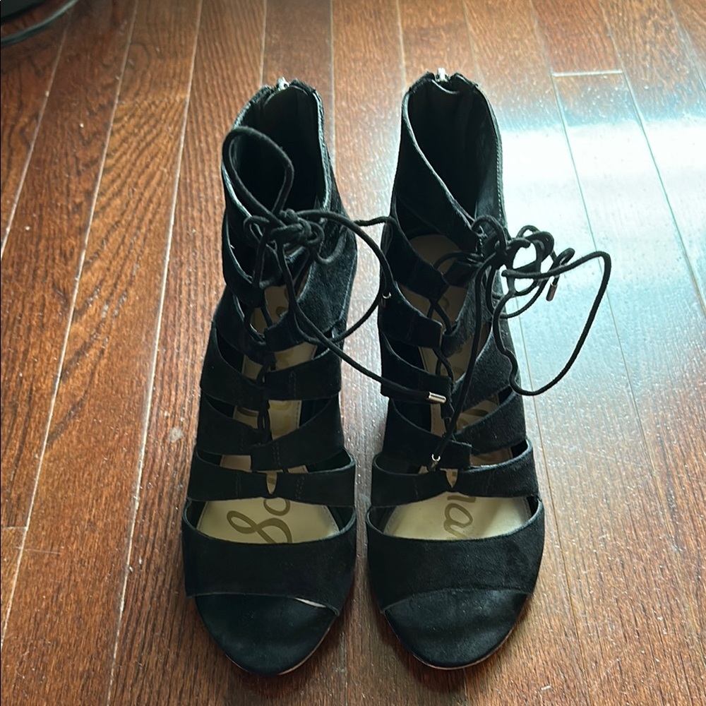 Sam Edelman Black Suede Wedge Ankle Boots - Picture 2 of 4